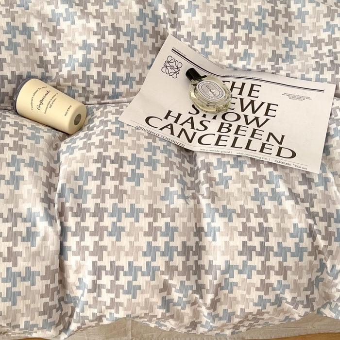 91家纺网 家纺一手货源 找家纺 昔可家纺 2022新款13372全棉普通款简约ins四件套 简约盐系蓝