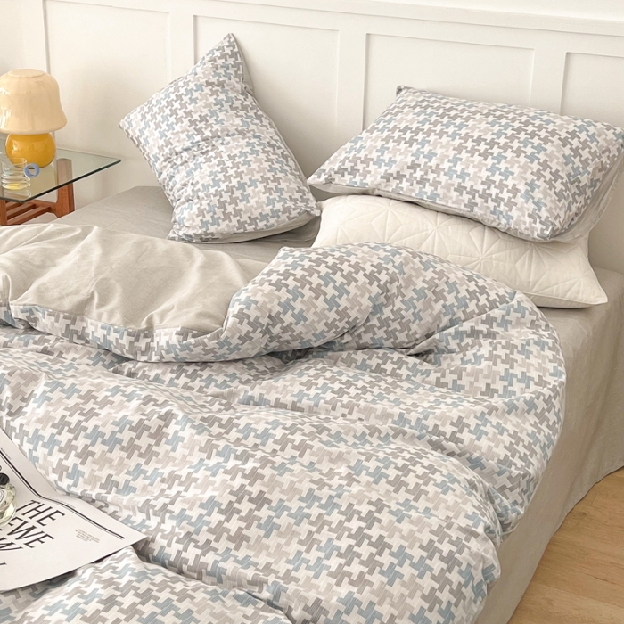 91家纺网 家纺一手货源 找家纺 昔可家纺 2022新款13372全棉普通款简约ins四件套 简约盐系蓝