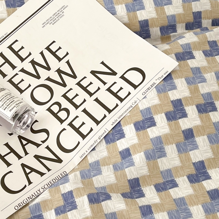 91家纺网 家纺一手货源 找家纺 昔可家纺 2022新款13372全棉普通款简约ins四件套 渐变蓝方块