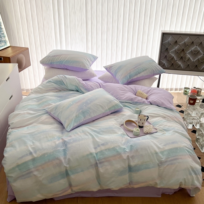 91家纺网 家纺一手货源 找家纺 昔可家纺 2022新款13372全棉普通款简约ins四件套 蓝色星河