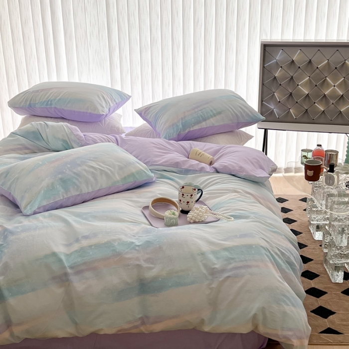 91家纺网 家纺一手货源 找家纺 昔可家纺 2022新款13372全棉普通款简约ins四件套 蓝色星河