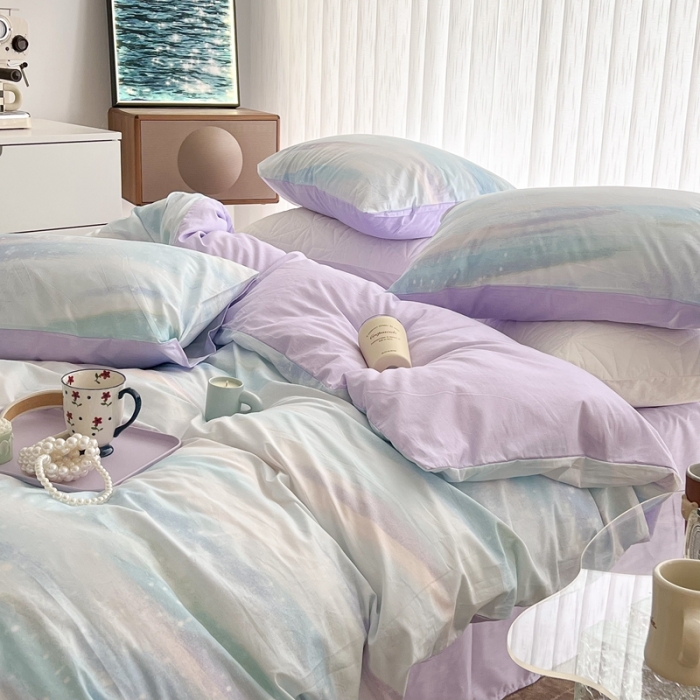 91家纺网 家纺一手货源 找家纺 昔可家纺 2022新款13372全棉普通款简约ins四件套 蓝色星河