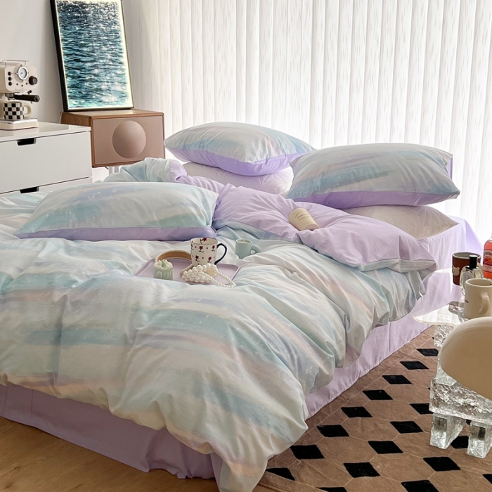 91家纺网 家纺一手货源 找家纺 昔可家纺 2022新款13372全棉普通款简约ins四件套 蓝色星河