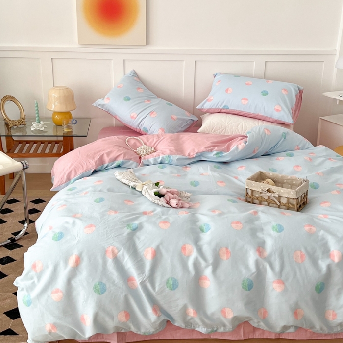 91家纺网 家纺一手货源 找家纺 昔可家纺 2022新款13372全棉普通款简约ins四件套 亮片波点