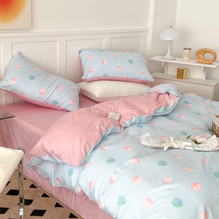 91家纺网 家纺一手货源 找家纺 昔可家纺 2022新款13372全棉普通款简约ins四件套 亮片波点