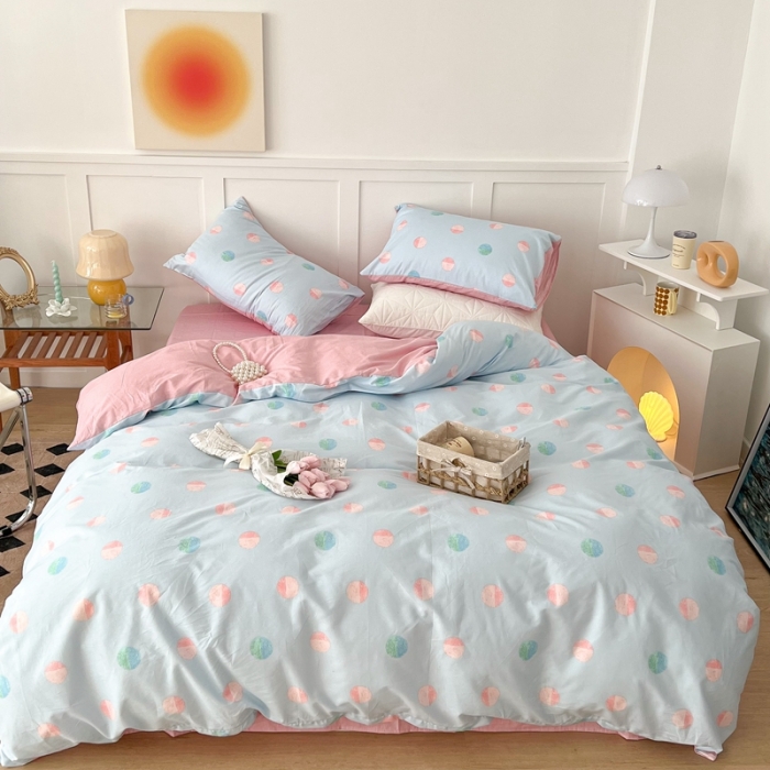 91家纺网 家纺一手货源 找家纺 昔可家纺 2022新款13372全棉普通款简约ins四件套 亮片波点