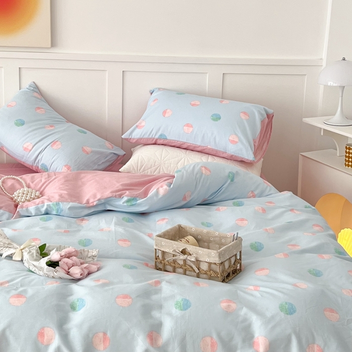 91家纺网 家纺一手货源 找家纺 昔可家纺 2022新款13372全棉普通款简约ins四件套 亮片波点