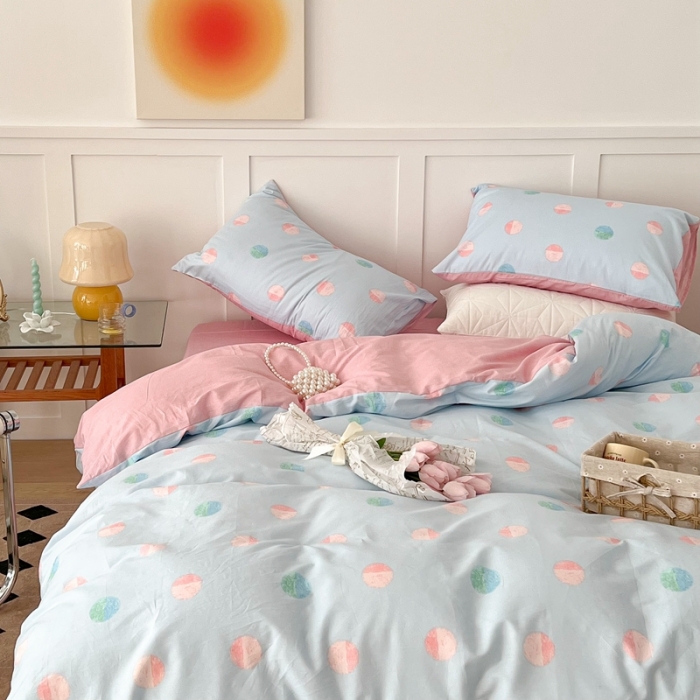 91家纺网 家纺一手货源 找家纺 昔可家纺 2022新款13372全棉普通款简约ins四件套 亮片波点