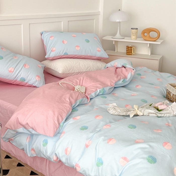 91家纺网 家纺一手货源 找家纺 昔可家纺 2022新款13372全棉普通款简约ins四件套 亮片波点