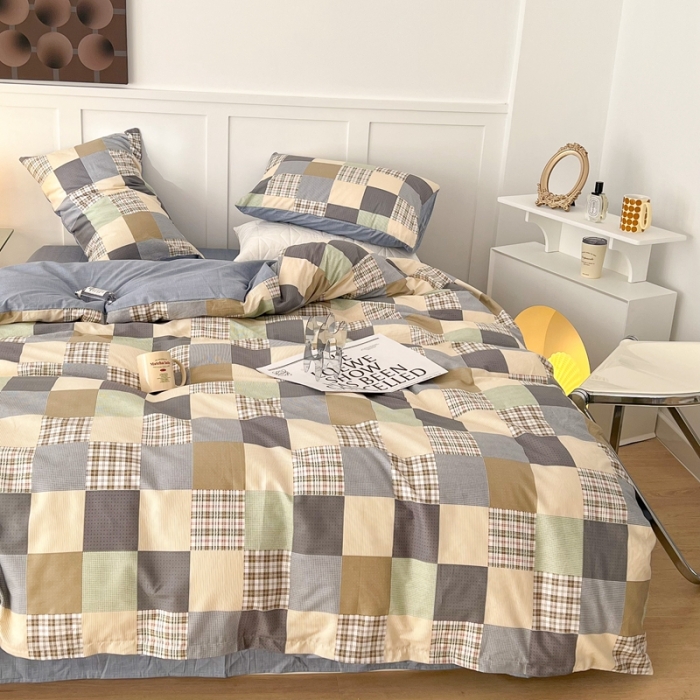 91家纺网 家纺一手货源 找家纺 昔可家纺 2022新款13372全棉普通款简约ins四件套 拼接格