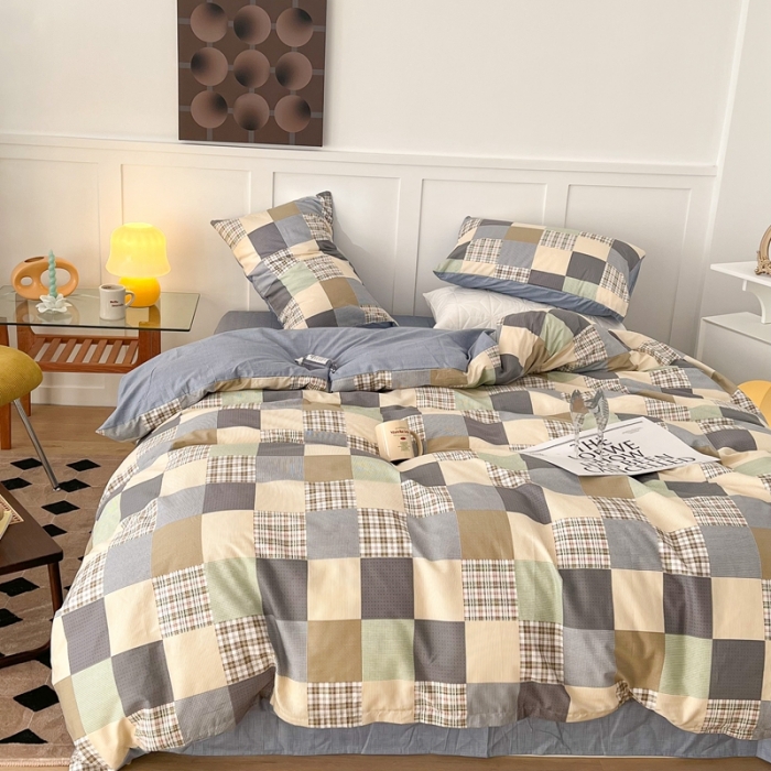 91家纺网 家纺一手货源 找家纺 昔可家纺 2022新款13372全棉普通款简约ins四件套 拼接格