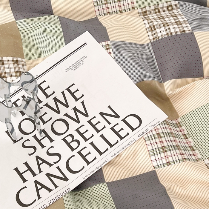 91家纺网 家纺一手货源 找家纺 昔可家纺 2022新款13372全棉普通款简约ins四件套 拼接格