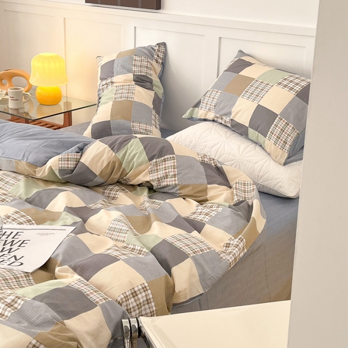 91家纺网 家纺一手货源 找家纺 昔可家纺 2022新款13372全棉普通款简约ins四件套 拼接格