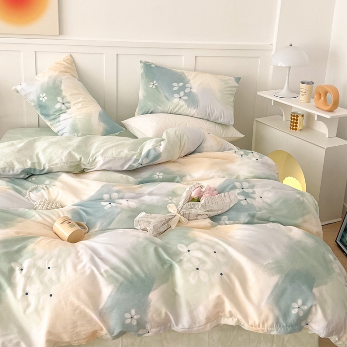 91家纺网 家纺一手货源 找家纺 昔可家纺 2022新款13372全棉普通款简约ins四件套 晕染绿