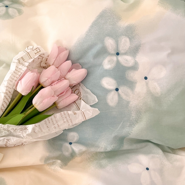 91家纺网 家纺一手货源 找家纺 昔可家纺 2022新款13372全棉普通款简约ins四件套 晕染绿