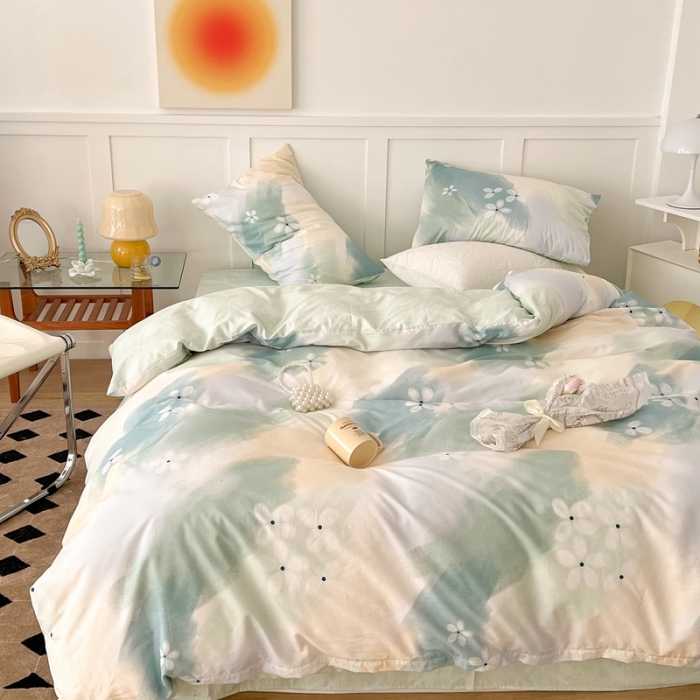 91家纺网 家纺一手货源 找家纺 昔可家纺 2022新款13372全棉普通款简约ins四件套 晕染绿