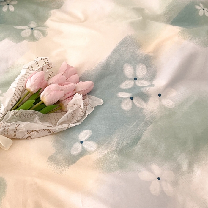 91家纺网 家纺一手货源 找家纺 昔可家纺 2022新款13372全棉普通款简约ins四件套 晕染绿