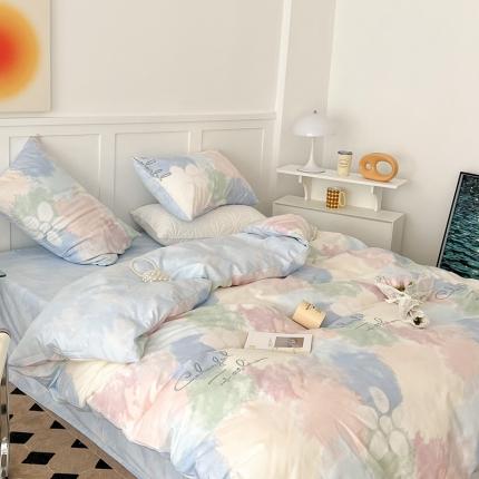 昔可家纺 2022新款13372全棉普通款简约ins四件套 晕染马卡龙色