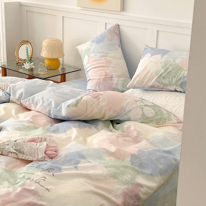 91家纺网 家纺一手货源 找家纺 昔可家纺 2022新款13372全棉普通款简约ins四件套 晕染马卡龙色