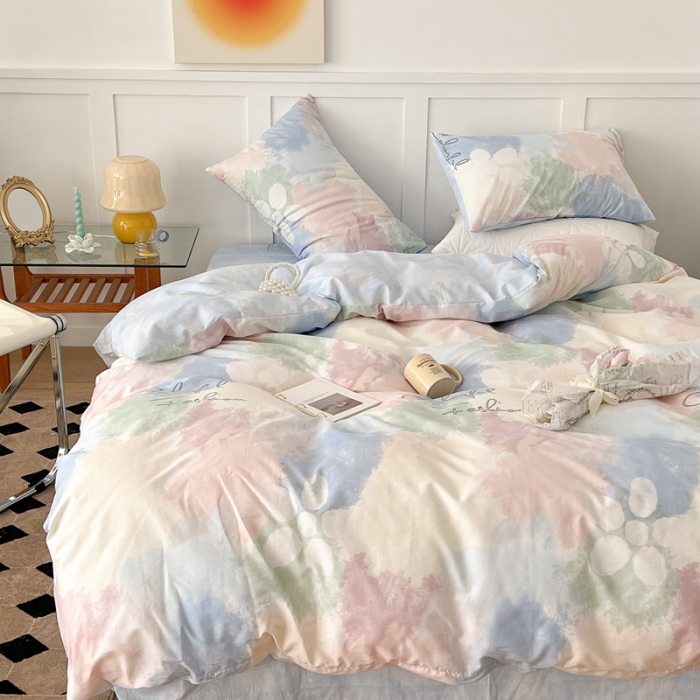 91家纺网 家纺一手货源 找家纺 昔可家纺 2022新款13372全棉普通款简约ins四件套 晕染马卡龙色