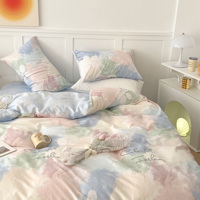 91家纺网 家纺一手货源 找家纺 昔可家纺 2022新款13372全棉普通款简约ins四件套 晕染马卡龙色