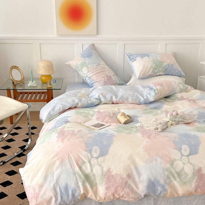 91家纺网 家纺一手货源 找家纺 昔可家纺 2022新款13372全棉普通款简约ins四件套 晕染马卡龙色