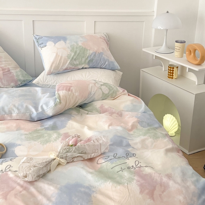 91家纺网 家纺一手货源 找家纺 昔可家纺 2022新款13372全棉普通款简约ins四件套 晕染马卡龙色