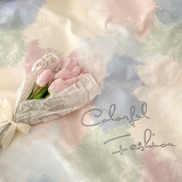 91家纺网 家纺一手货源 找家纺 昔可家纺 2022新款13372全棉普通款简约ins四件套 晕染马卡龙色