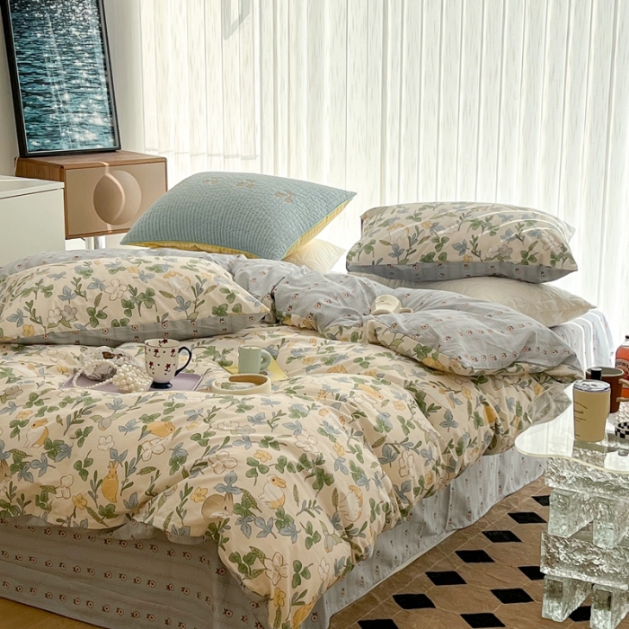 91家纺网 家纺一手货源 找家纺 昔可家纺 2022新款13372全棉普通款卡通四件套 丛林小兔