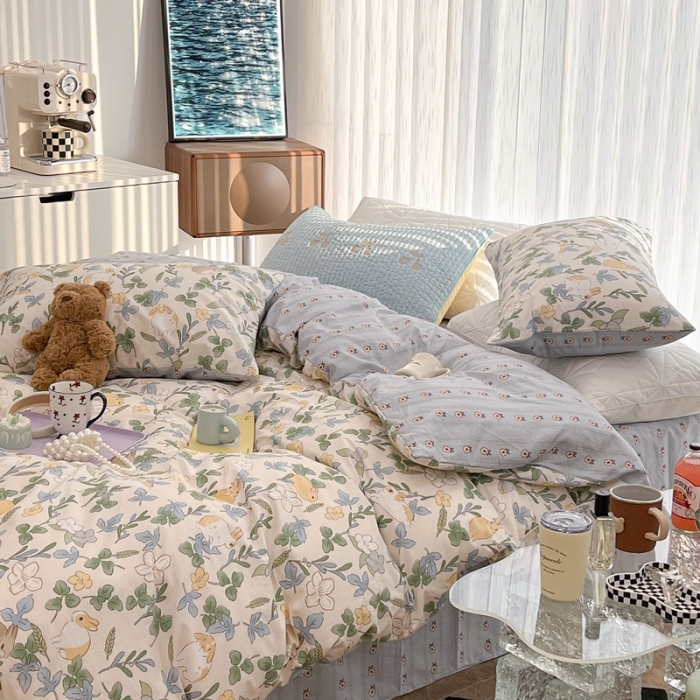 91家纺网 家纺一手货源 找家纺 昔可家纺 2022新款13372全棉普通款卡通四件套 丛林小兔