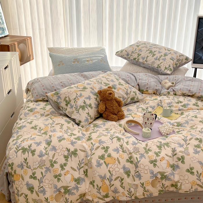 91家纺网 家纺一手货源 找家纺 昔可家纺 2022新款13372全棉普通款卡通四件套 丛林小兔