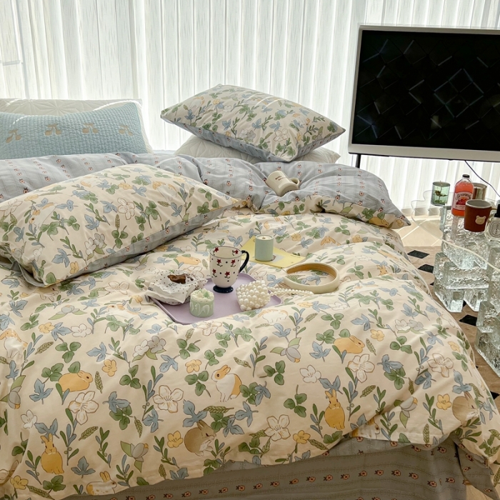 91家纺网 家纺一手货源 找家纺 昔可家纺 2022新款13372全棉普通款卡通四件套 丛林小兔