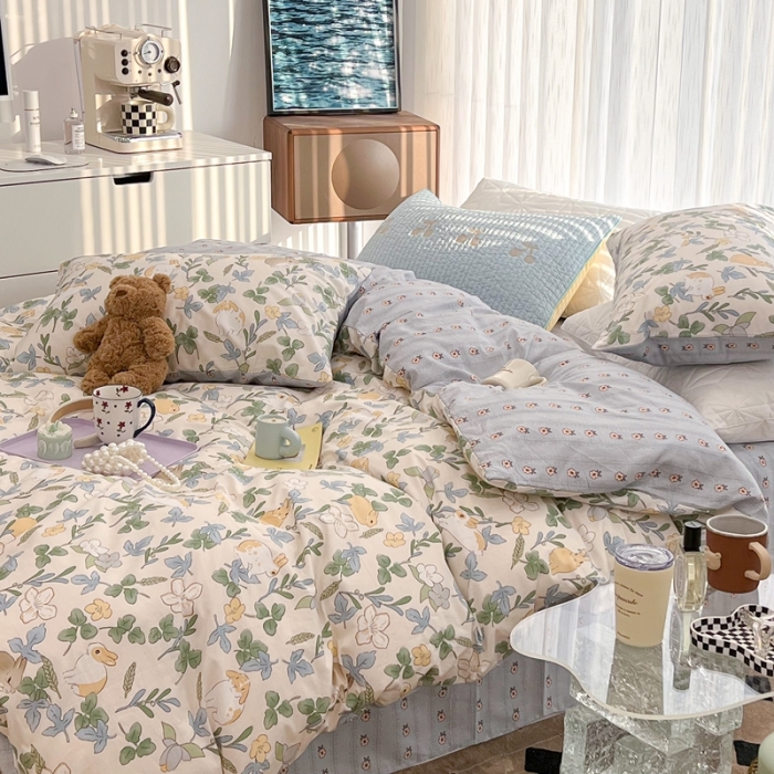 91家纺网 家纺一手货源 找家纺 昔可家纺 2022新款13372全棉普通款卡通四件套 丛林小兔