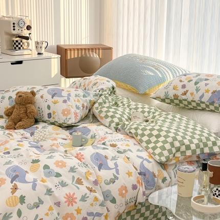 昔可家纺 2022新款13372全棉普通款卡通四件套 海底鲸鱼