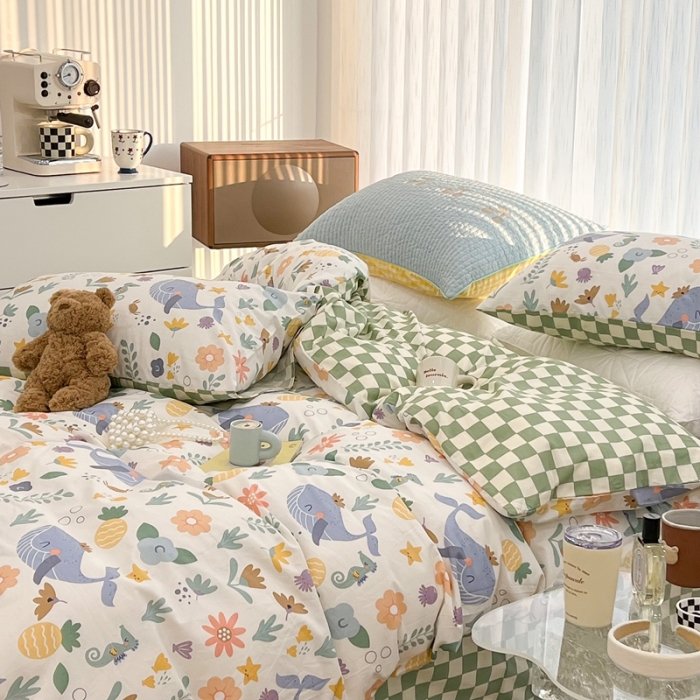 91家纺网 家纺一手货源 找家纺 昔可家纺 2022新款13372全棉普通款卡通四件套 海底鲸鱼