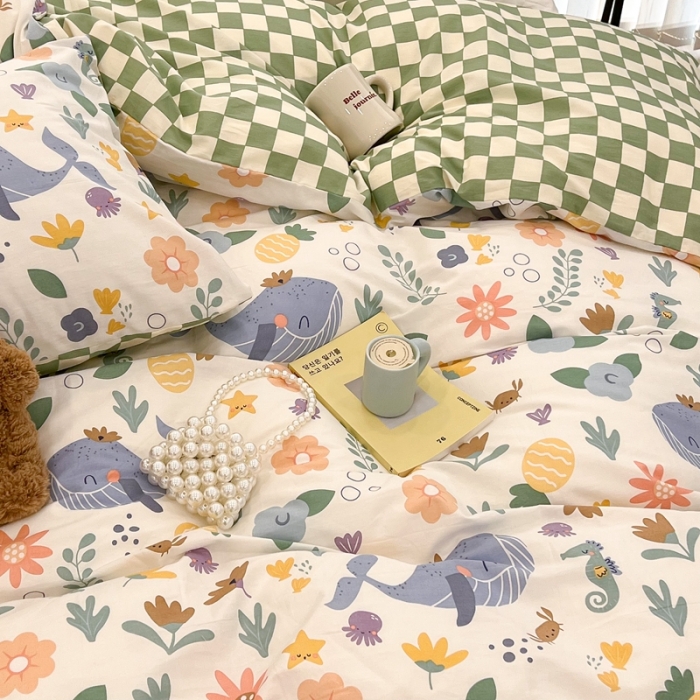 91家纺网 家纺一手货源 找家纺 昔可家纺 2022新款13372全棉普通款卡通四件套 海底鲸鱼