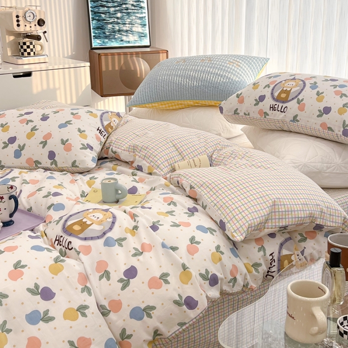 91家纺网 家纺一手货源 找家纺 昔可家纺 2022新款13372全棉普通款卡通四件套 狮子萝卜