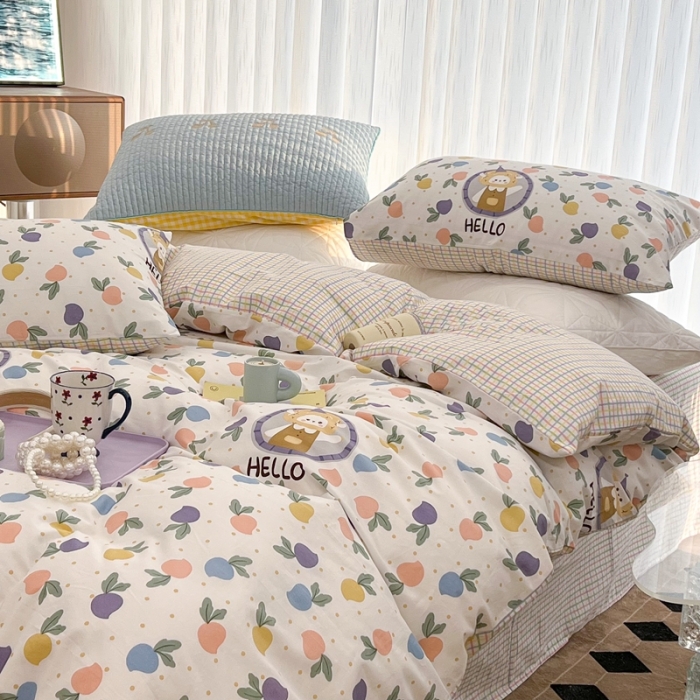 91家纺网 家纺一手货源 找家纺 昔可家纺 2022新款13372全棉普通款卡通四件套 狮子萝卜