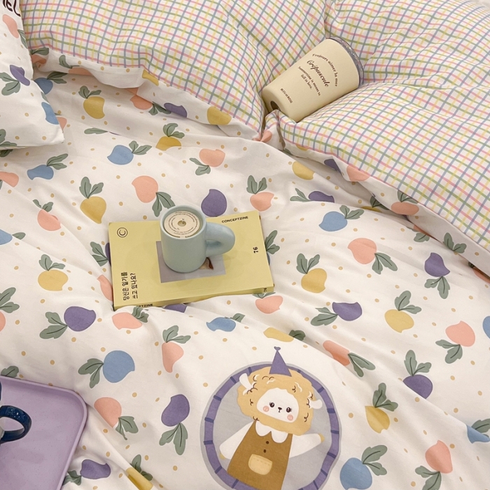 91家纺网 家纺一手货源 找家纺 昔可家纺 2022新款13372全棉普通款卡通四件套 狮子萝卜