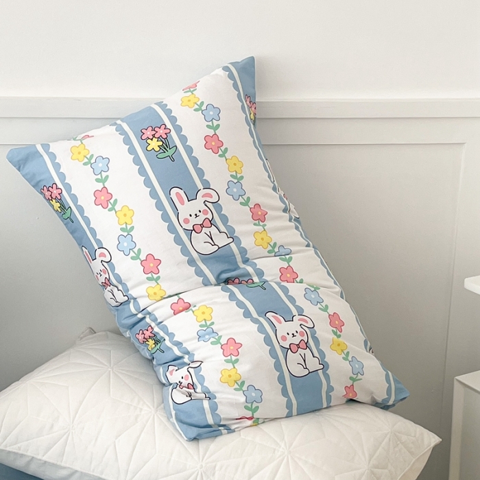 91家纺网 家纺一手货源 找家纺 昔可家纺 2022新款13372全棉普通款卡通四件套 竖条小兔