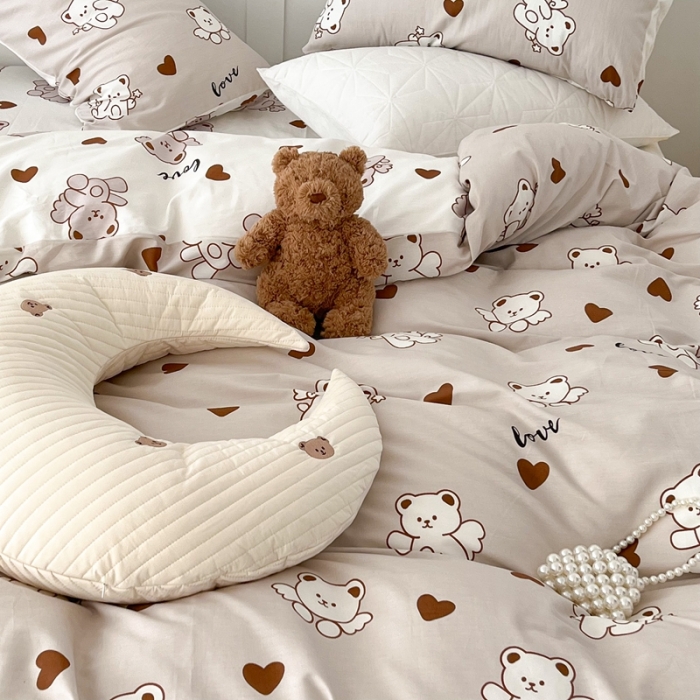 91家纺网 家纺一手货源 找家纺 昔可家纺 2022新款13372全棉普通款卡通四件套 天使小熊