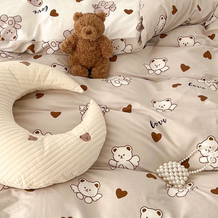 91家纺网 家纺一手货源 找家纺 昔可家纺 2022新款13372全棉普通款卡通四件套 天使小熊