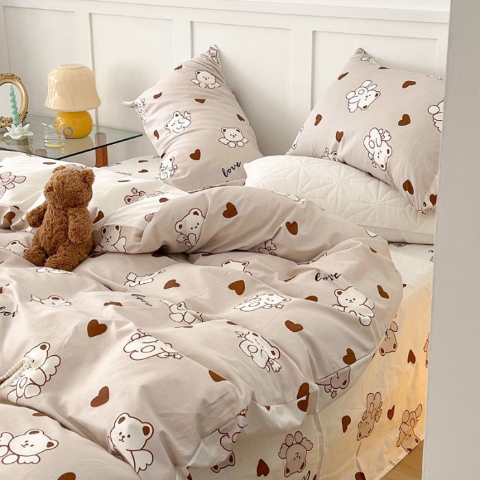 91家纺网 家纺一手货源 找家纺 昔可家纺 2022新款13372全棉普通款卡通四件套 天使小熊