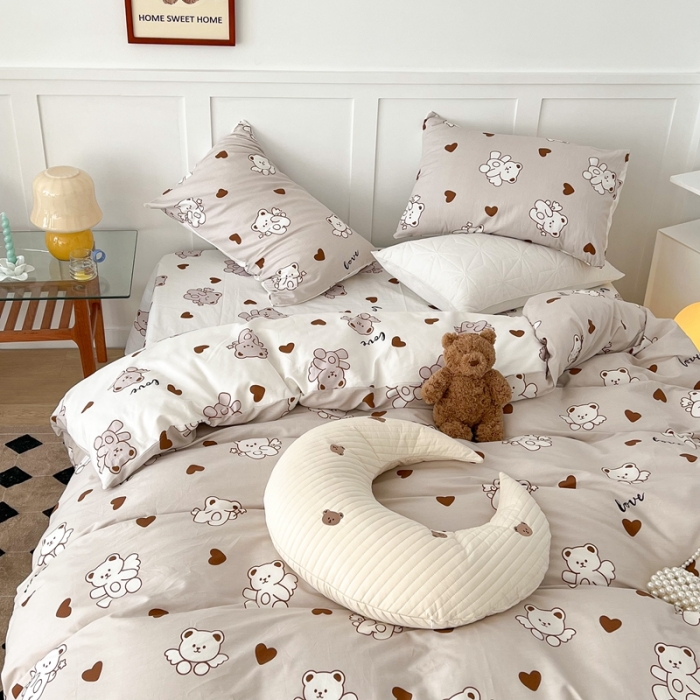 91家纺网 家纺一手货源 找家纺 昔可家纺 2022新款13372全棉普通款卡通四件套 天使小熊