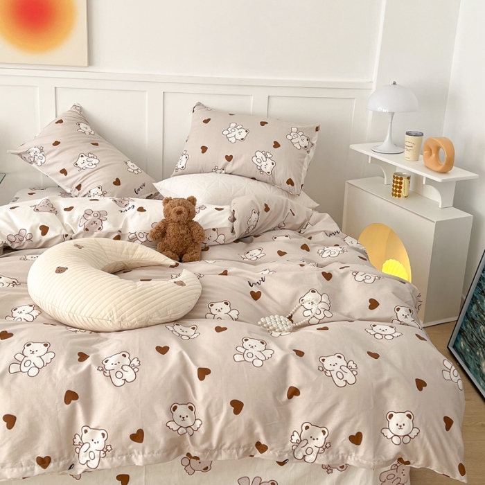 91家纺网 家纺一手货源 找家纺 昔可家纺 2022新款13372全棉普通款卡通四件套 天使小熊