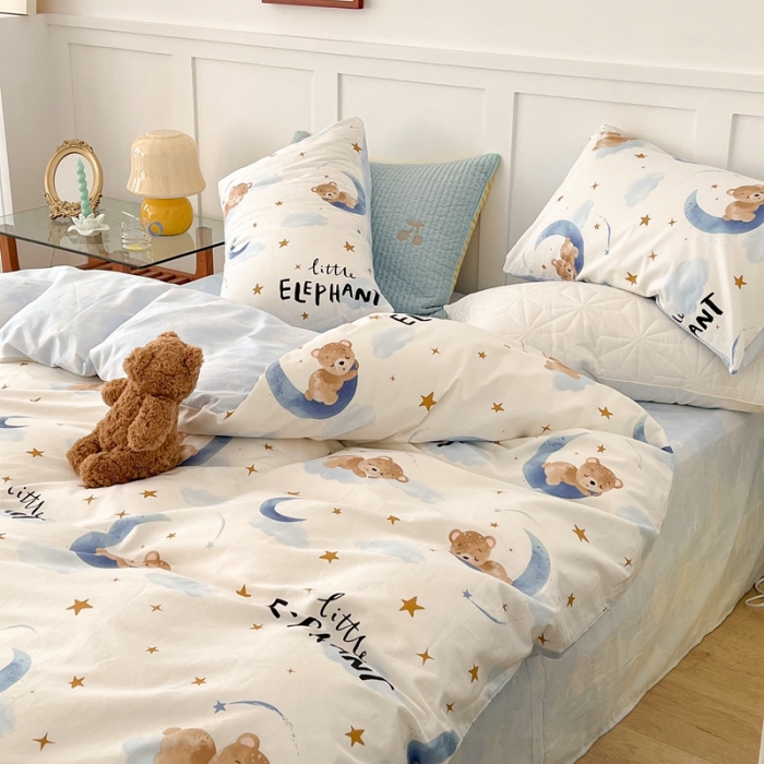 91家纺网 家纺一手货源 找家纺 昔可家纺 2022新款13372全棉普通款卡通四件套 晚安熊宝