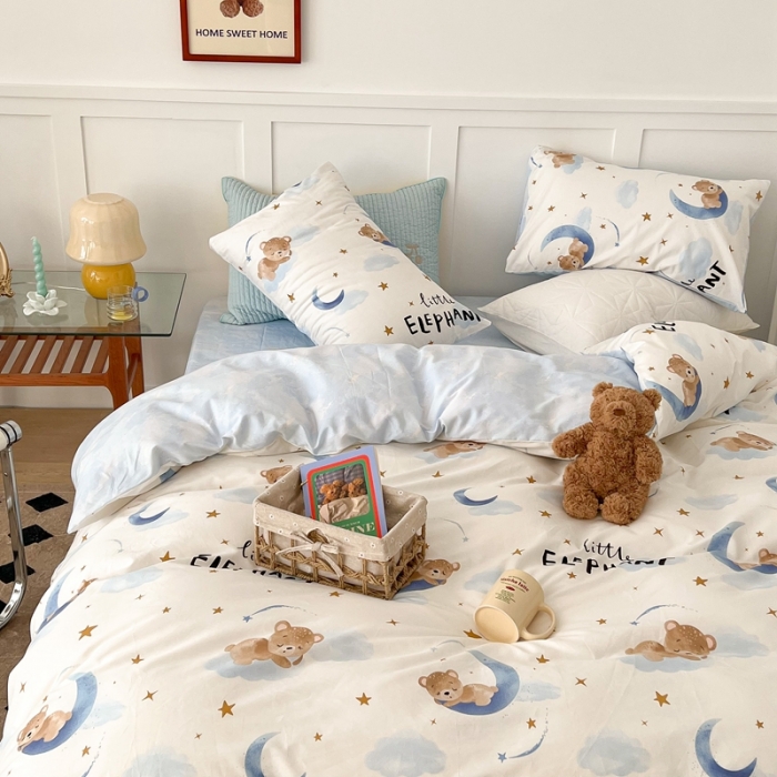 91家纺网 家纺一手货源 找家纺 昔可家纺 2022新款13372全棉普通款卡通四件套 晚安熊宝