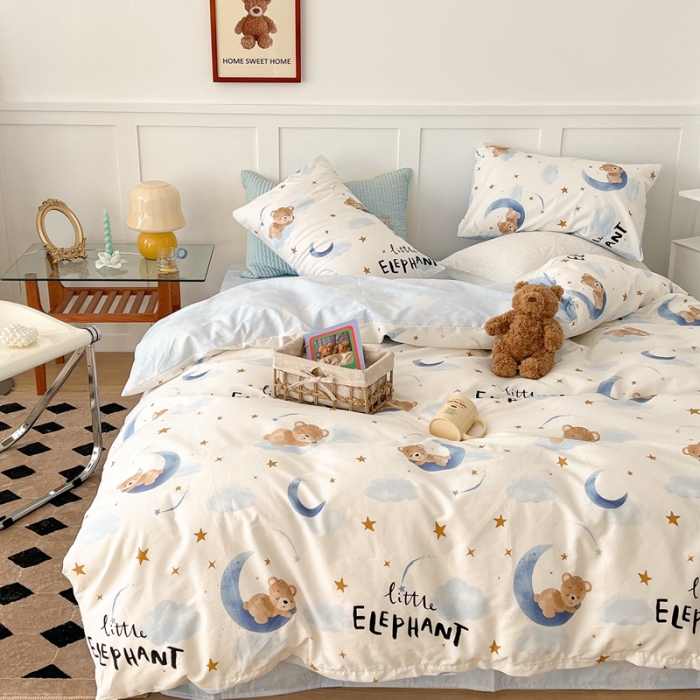 91家纺网 家纺一手货源 找家纺 昔可家纺 2022新款13372全棉普通款卡通四件套 晚安熊宝