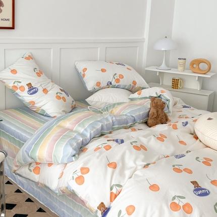 昔可家纺 2022新款13372全棉普通款卡通四件套 樱桃小熊