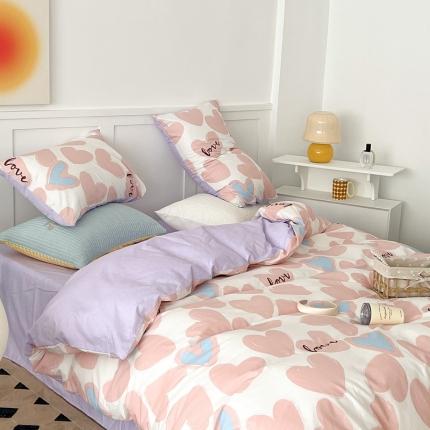 91家纺网 家纺一手货源 找家纺 总昔可家纺 2022新款13372全棉普通款爱心系列四件套